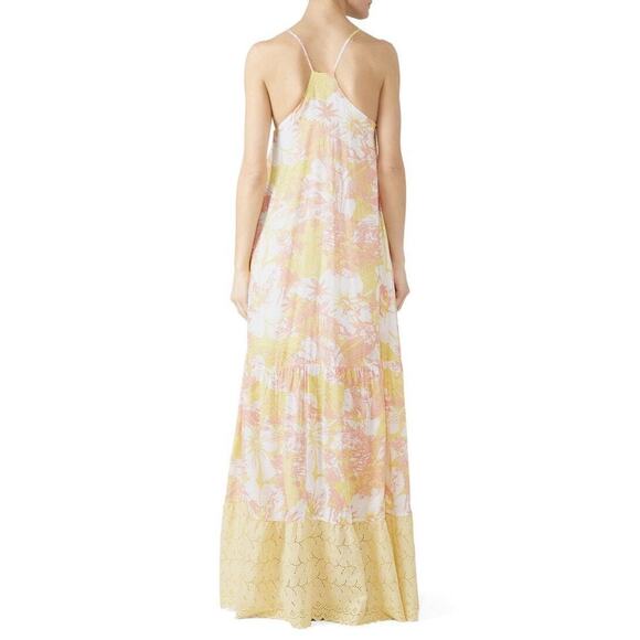 PARADISED AIDA Sunset Tropical Palm Floral Print Sleeveless Tiered Maxi Dress S - Picture 2 of 10